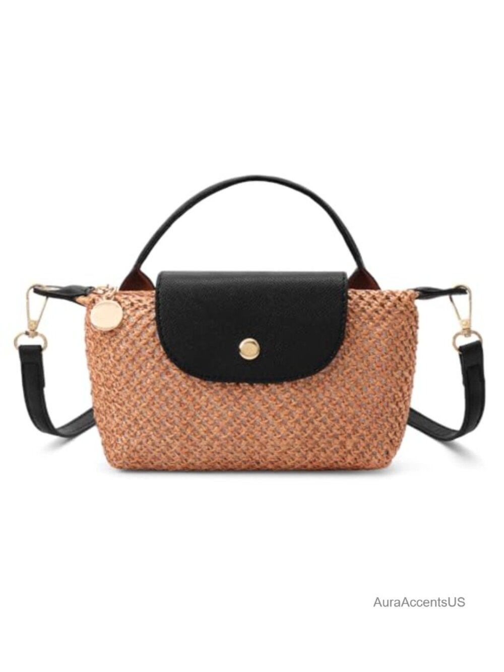 Mini Straw Braided Crossbody Bag, Woven Vegan Leather Beach Shoulder Purse,